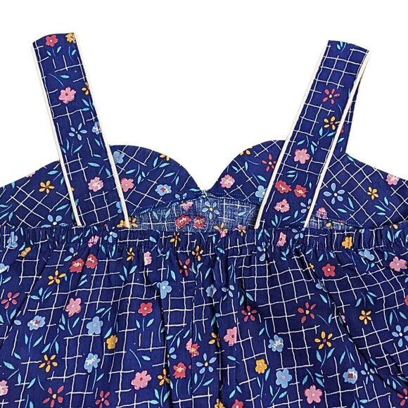Vtg 70s RAYMOND HALPERN Blue Beachy Floral Check Sweetheart Shift MuuMuu Sz M/XL - Picture 7 of 8
